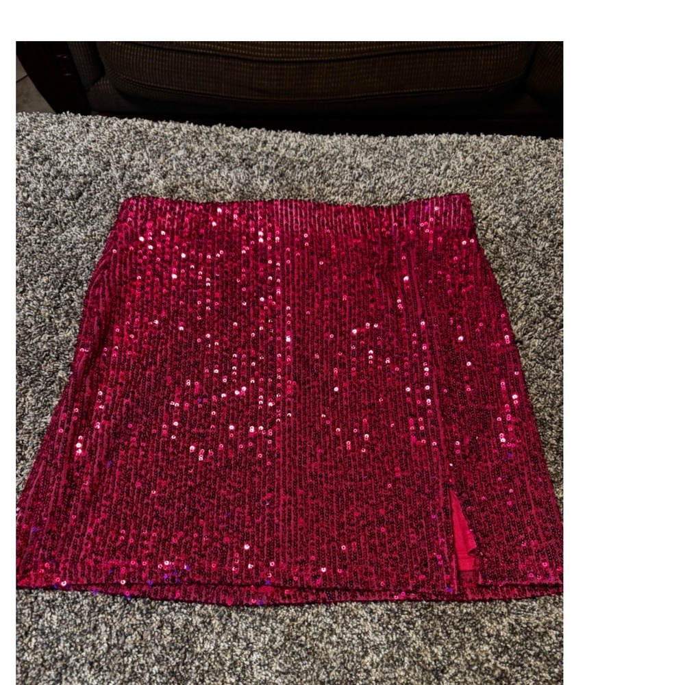 Art Class Girls Magenta Pink Sequin Mini Skirt Size L 10/12 Party Sparkle Skirt